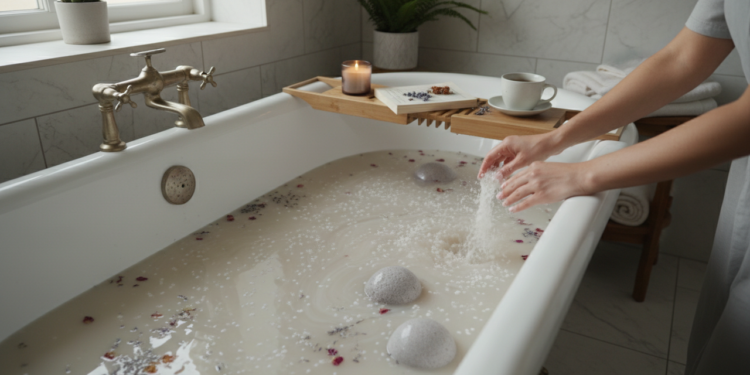 O banho de imersão com sal amargo (Epsom) que "suga" a dor muscular pós-treino através da pele