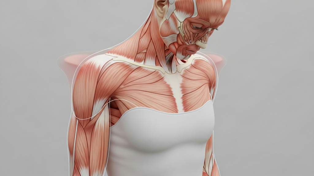 Músculo peitoral enfraquecido que contribui para a postura inclinada para frente
