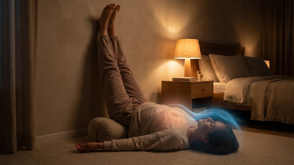 Postura pernas na parede por 15 minutos ajuda a relaxar e aliviar o estresse
