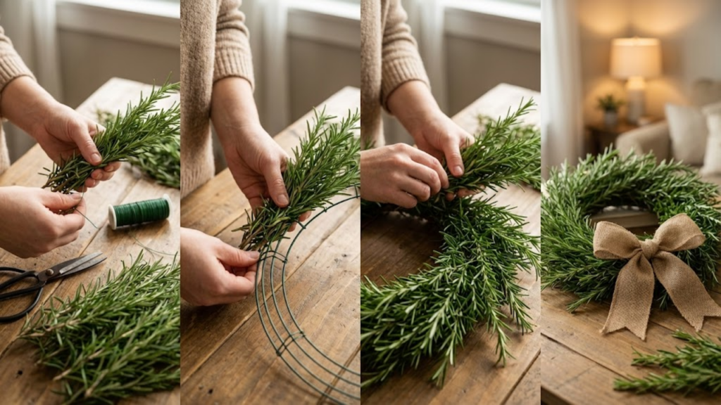 Guirlanda de alecrim na porta e seu simbolismo de harmonia no ambiente
