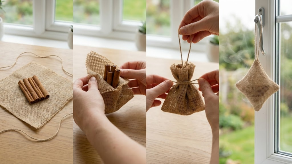 Saquinho com canela na janela ligado a hábitos aromáticos e práticas tradicionais de proteção do lar
