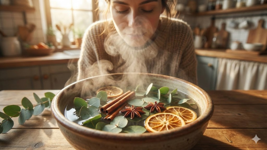 Infusão de eucalipto com canela associada ao alívio respiratório e conforto térmico

