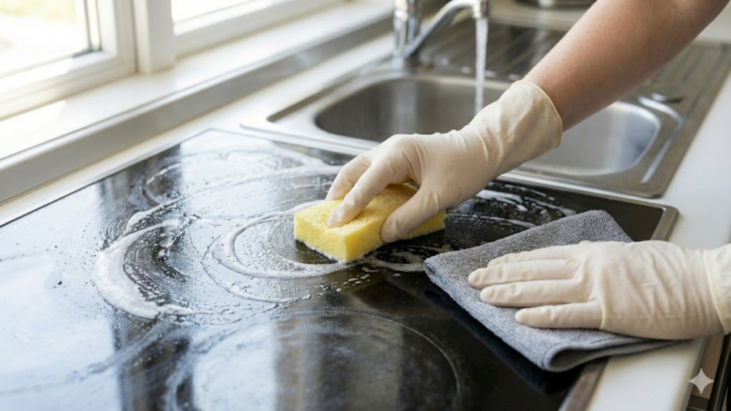 Solução caseira aplicada na remoção de gordura acumulada em azulejos da cozinha
