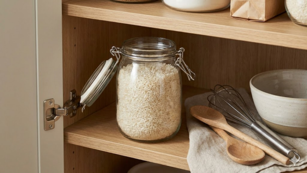 Uso de arroz com alecrim no ambiente associado à absorção de umidade e aroma natural
