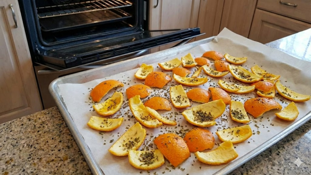 Assar orégano e raspas de laranja recomendado para perfumar o ambiente naturalmente
