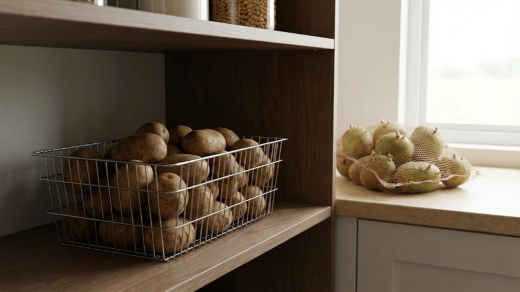 As batatas ficam frescas e sem brotos por mais tempo se guardar neste local