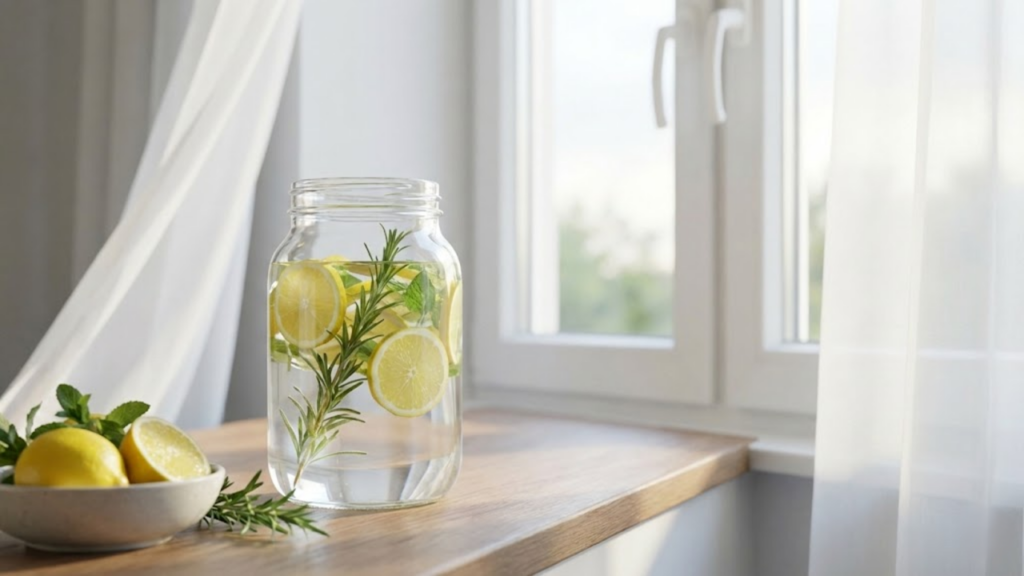 Mistura de alecrim e limão em recipiente usada para aromatizar e equilibrar o ambiente
