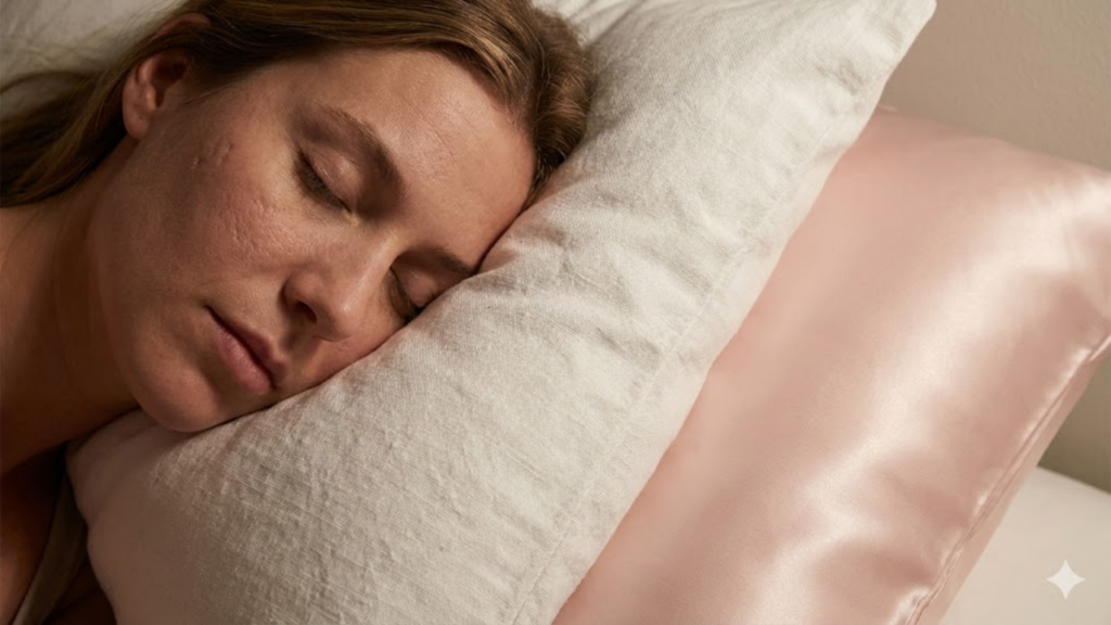 Uso de fronha de cetim ou seda associado à redução de marcas no rosto e frizz capilar
