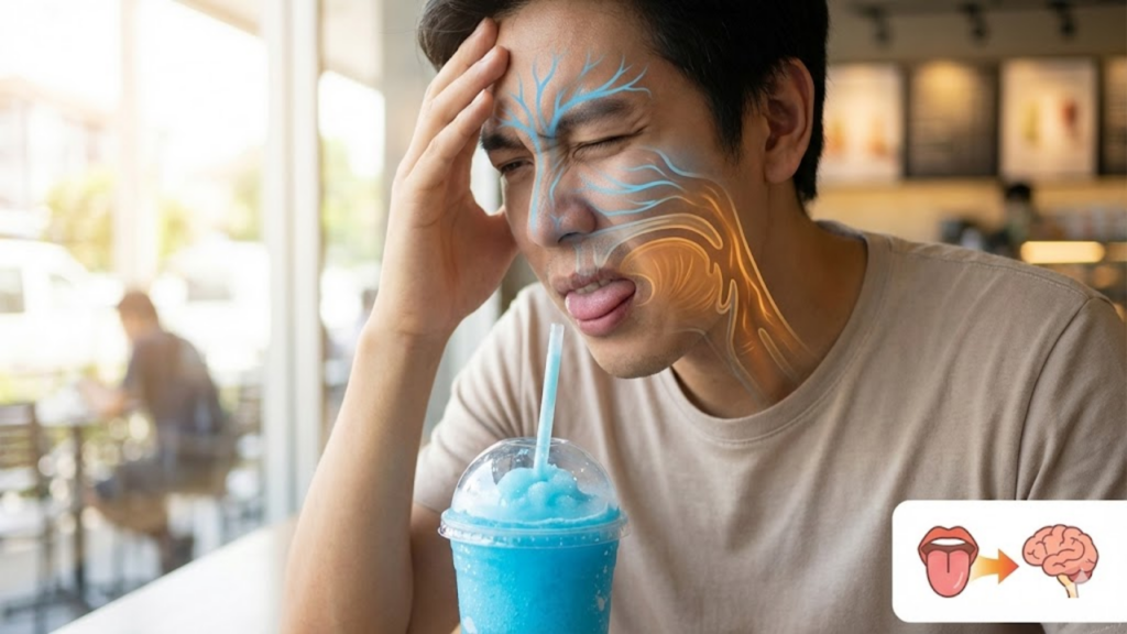 Pressão da língua no céu da boca usada para aliviar rapidamente o congelamento cerebral