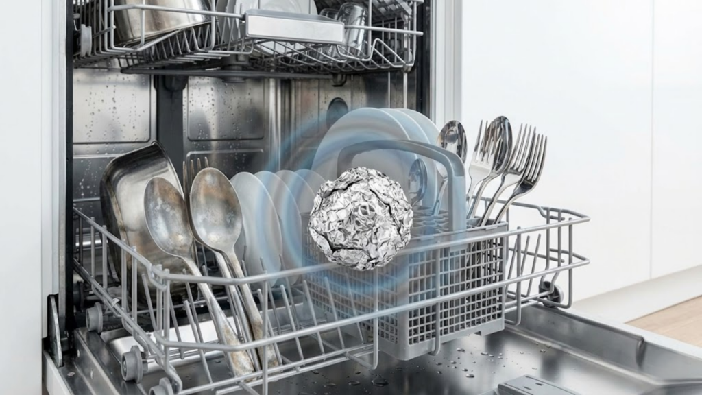 Uso de bola de papel alumínio na lava-louças associado à melhora da limpeza dos talheres
