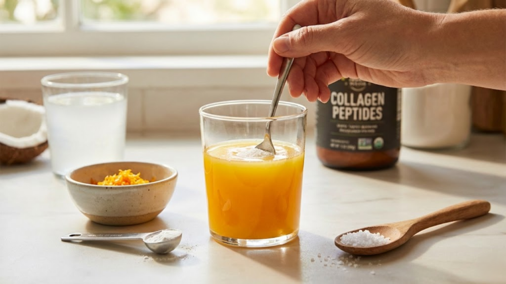 Mistura matinal de suco de laranja, sal e cremor tártaro usada contra fadiga