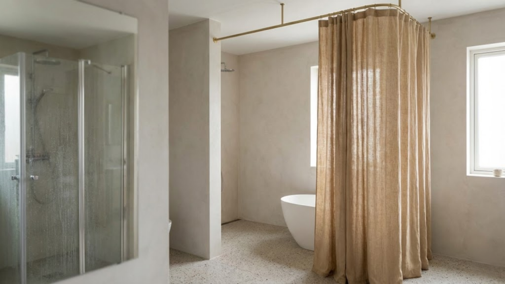 Adeus box de vidro: a volta das cortinas de banho impermeáveis e elegantes