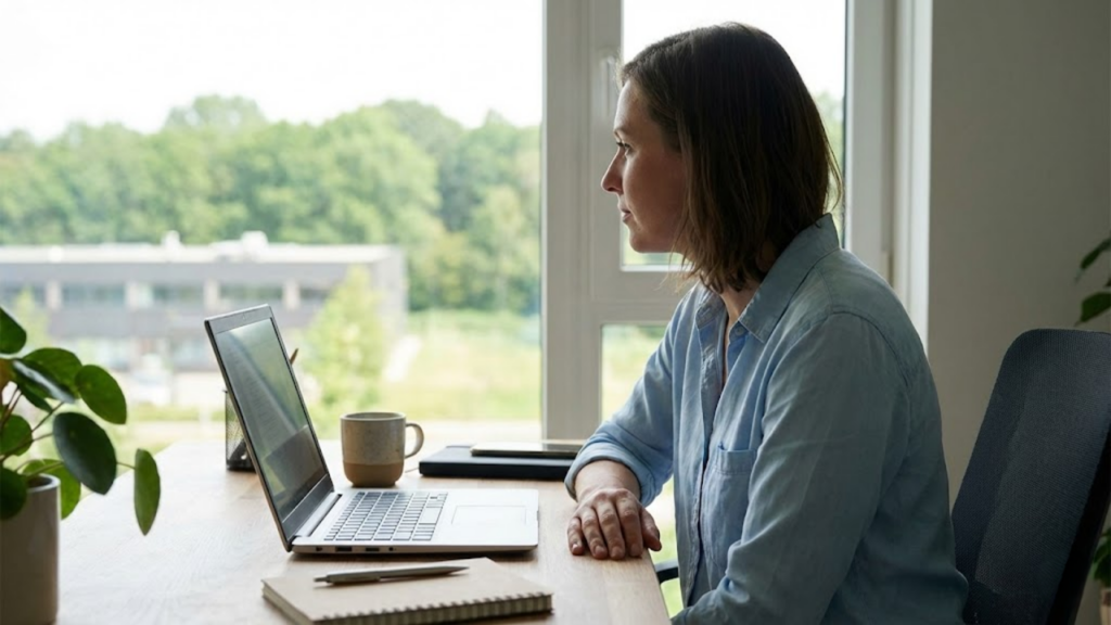 Regra 20-20-20 aplicada no uso do computador para aliviar dor de cabeça e cansaço visual
