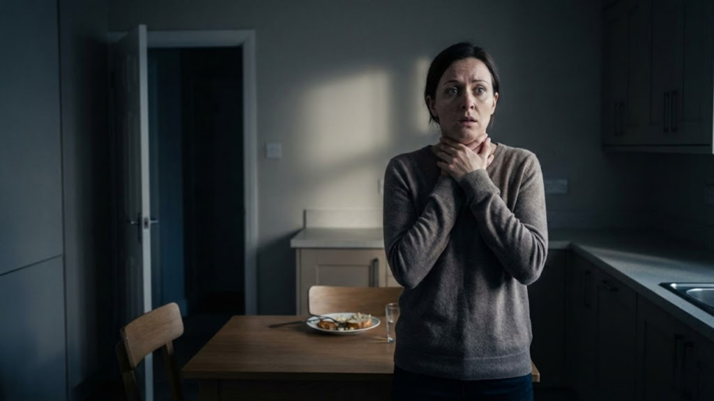 Técnica de auto desengasgo ensinada por bombeira para situações de emergência ao morar sozinho
