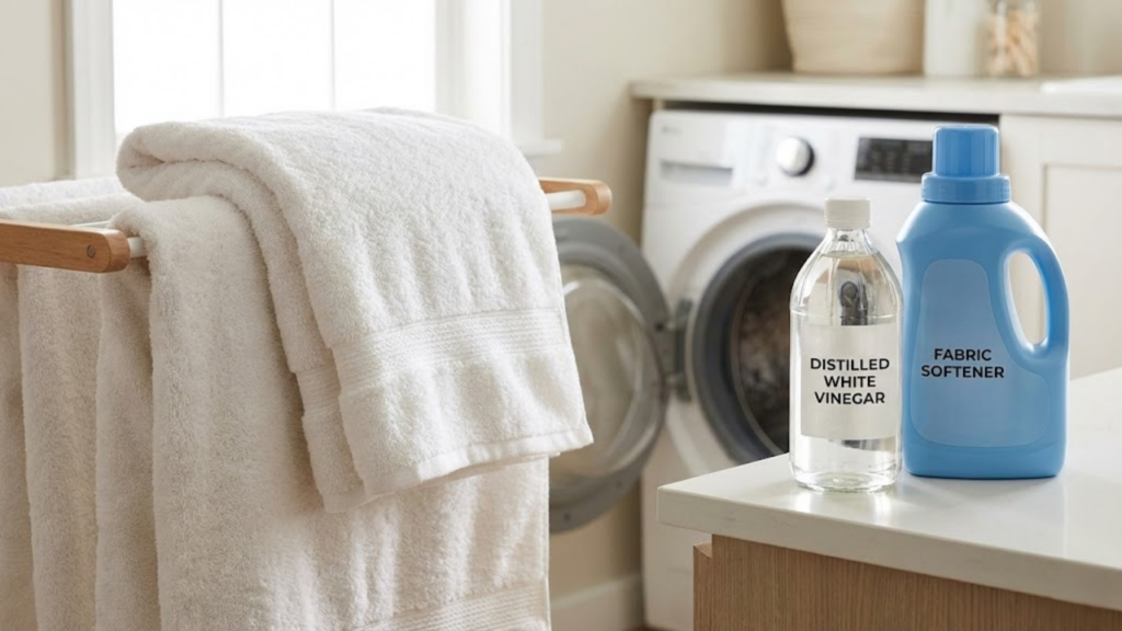 Vinagre remove resíduos do amaciante e devolve maciez às toalhas

