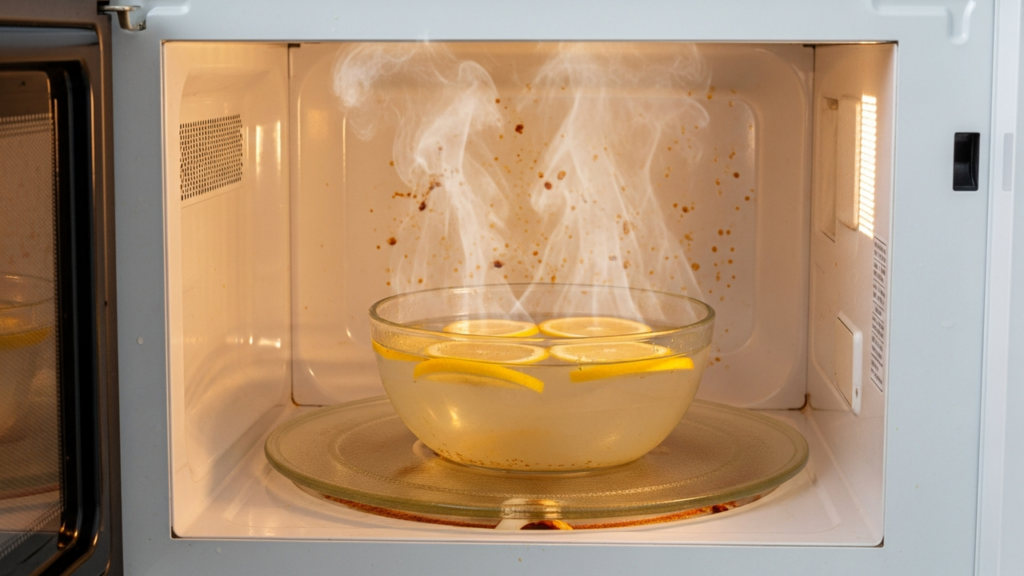 Água com limão no micro-ondas solta a sujeira e facilita a limpeza interna
