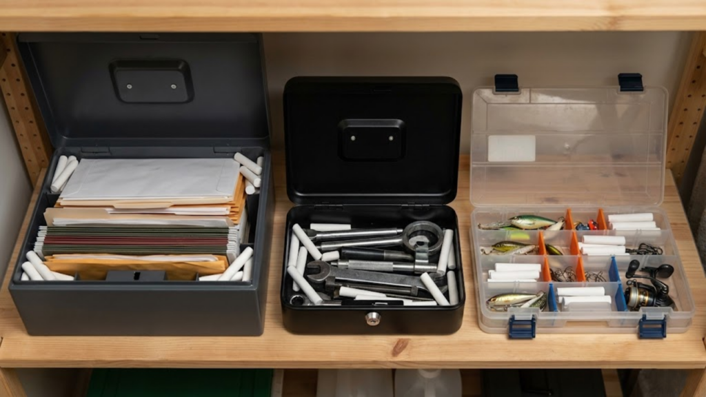 Giz escolar absorve umidade na caixa e ajuda a prevenir ferrugem e oxidação
