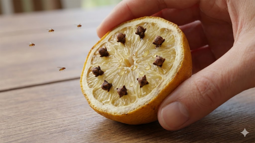 Limão perfurado com cravos libera aroma cítrico que ajuda a afastar insetos
