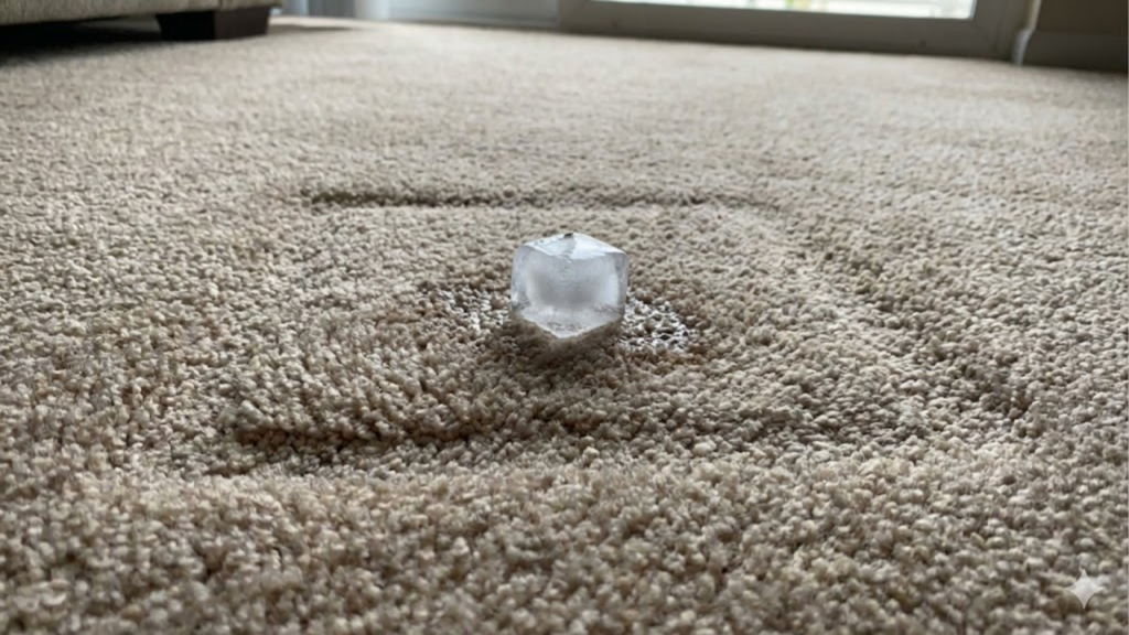 Cubo de gelo no tapete ajuda a recuperar fibras marcadas pelo peso dos móveis
