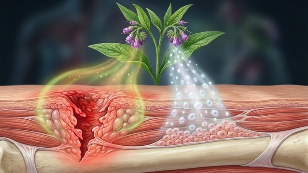 Uso da folha de confrei em compressas e a ação regeneradora da alantoína nos tecidos
