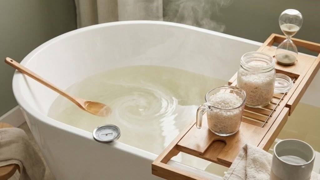 Banho de imersão com sal Epsom usado para aliviar dores musculares após o treino
