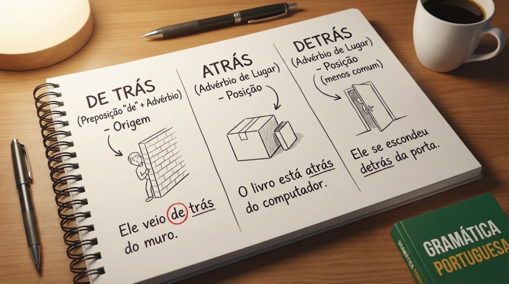 A explicação da regra de como usar corretamente as três variações de “De trás”, “atrás” e “detrás”