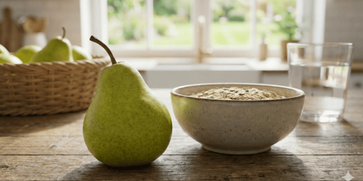 Ao mesmo tempo, a pera se destaca por trazer água, vitaminas e minerais que contribuem para o metabolismo geral do organismo