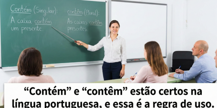 "Contém” e “contêm” estão certos na língua portuguesa, e essa é a regra de uso