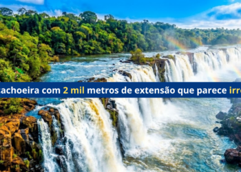 Essa gigantesca cachoeira com quase 2 mil metros de extensão está chamando atenção na fronteira entre Brasil e Argentina