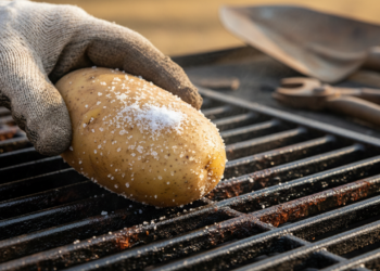 Batata crua para limpar ferrugem de ferramentas e grelhas
