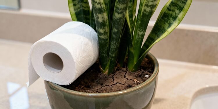 O que significa e qual a finalidade de colocar papel higiênico na planta língua de sogra?