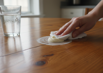 Maionese para remover manchas de copo na mesa de madeira