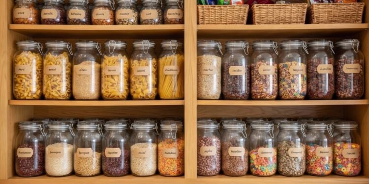 Com despensas inteligentes e visíveis, a organização virou decoração com o armazenamento de grãos e macarrão