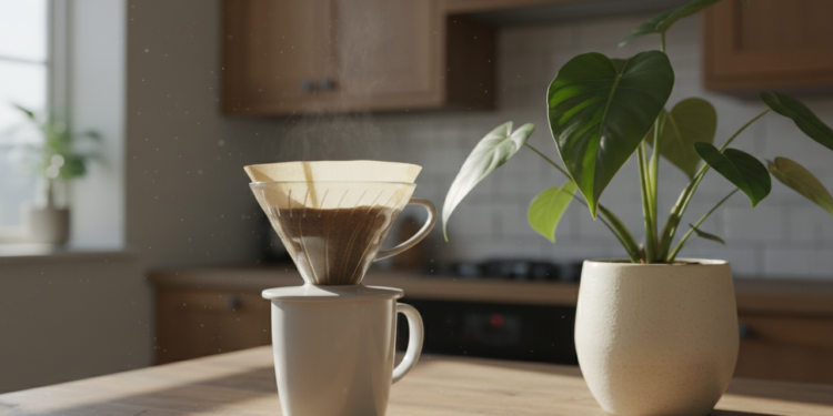 Filtro de café no fundo do vaso de plantas: o truque da drenagem limpa