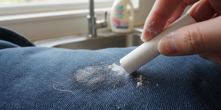 Giz escolar branco na mancha de gordura antes de lavar: por que funciona