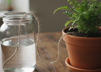 O truque do barbante para regar plantas enquanto você viaja (férias salvas)