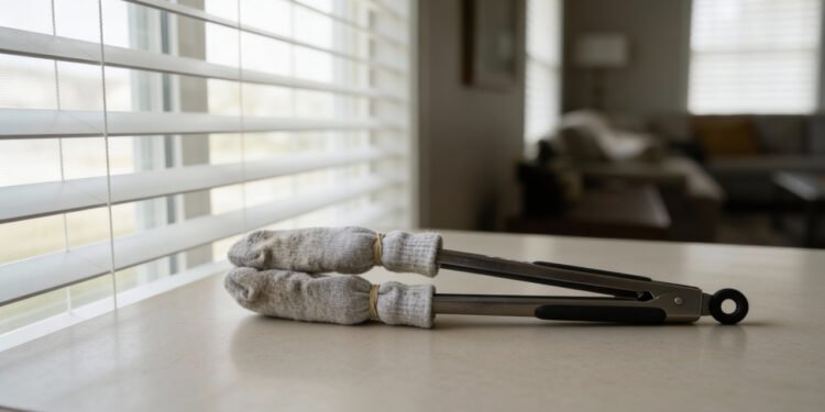 Pegador de macarrão e uma meia velha: a ferramenta definitiva para limpar persianas