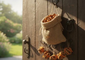 Poucos sabem qual o sentido de pendurar um saco com cascas de laranja secas na porta