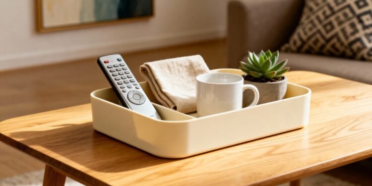 Como uma bandeja bonita na mesa de centro pode transformar bagunça em uma decoração incrível