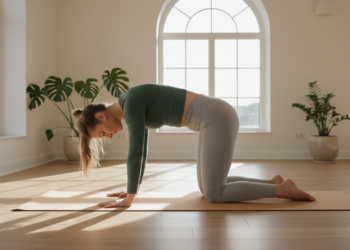 A postura do gato de ioga para liberar a tensão e melhorar a mobilidade das costas