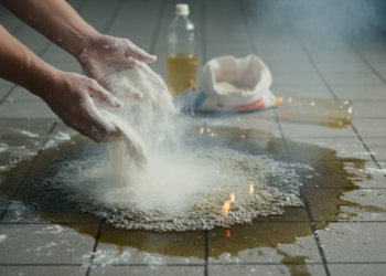 Jogar farinha no óleo quente derramado no chão: a técnica de segurança que evita queimaduras
