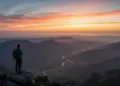 Olhar para o horizonte (visão panorâmica) para relaxar desfocando a visão das telas