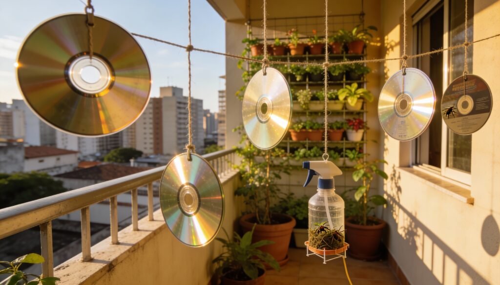 Esse truque com CDs reaproveitados espanta pragas e protege sua varanda de forma natural