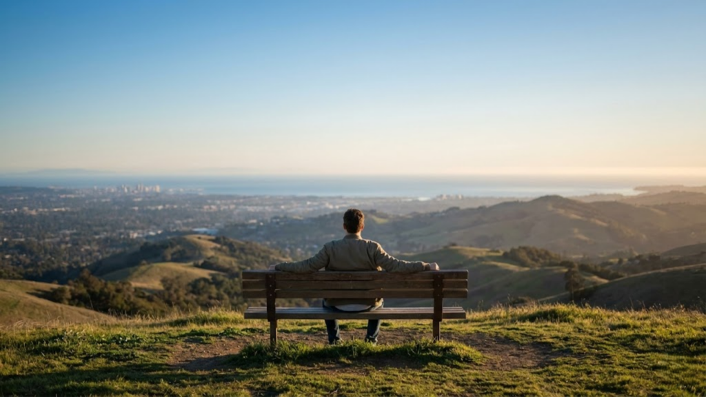 Olhar para o horizonte (visão panorâmica) para relaxar desfocando a visão das telas 