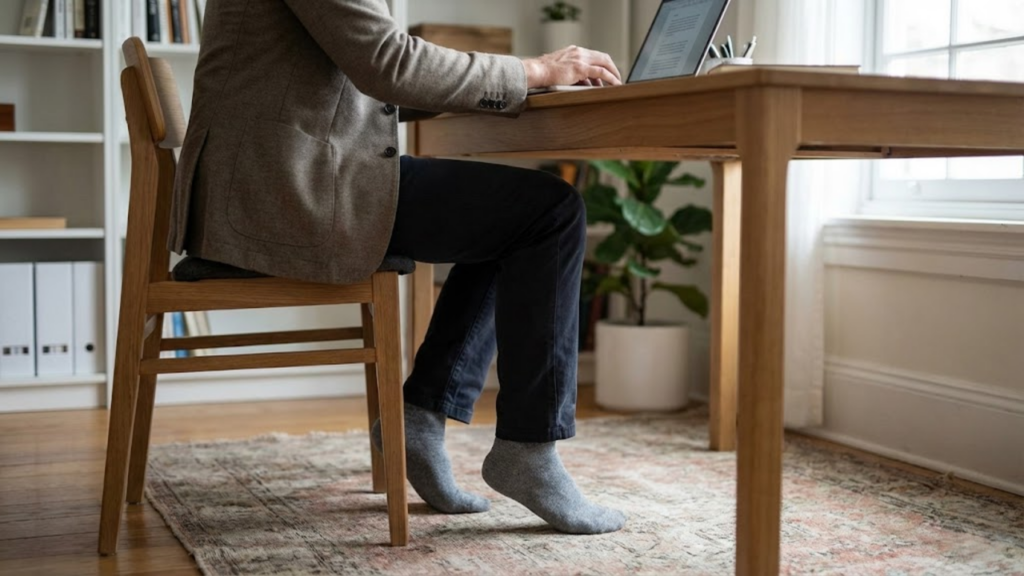 Movimento de flexão do sóleo sentado que estimula o gasto de glicose durante o trabalho
