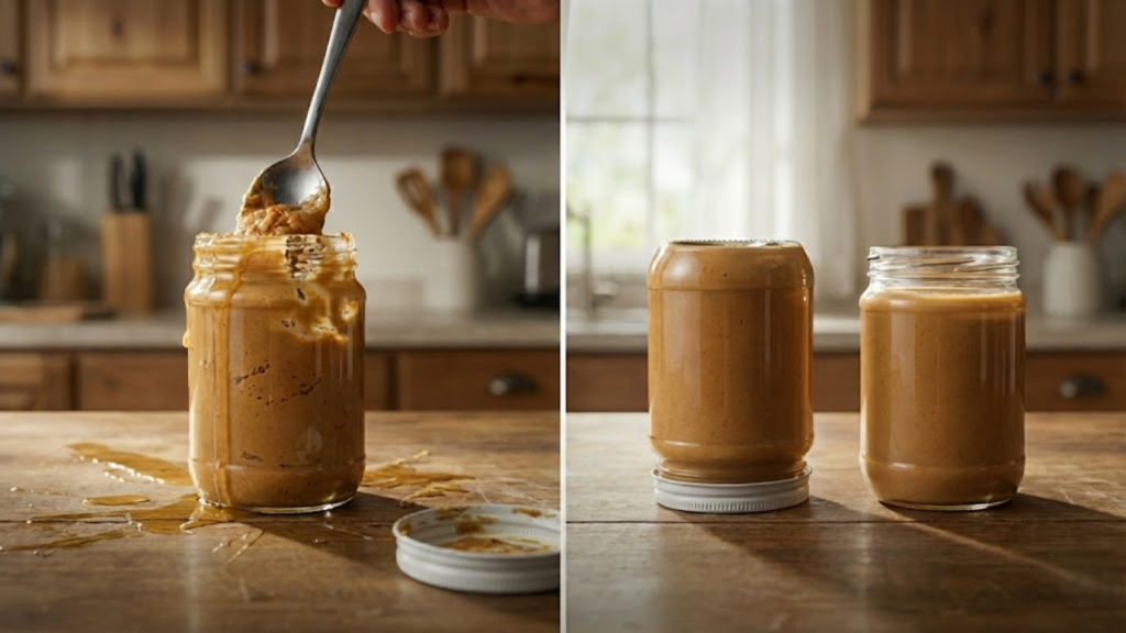 Por que você deve guardar o pote de pasta de amendoim de cabeça para baixo
