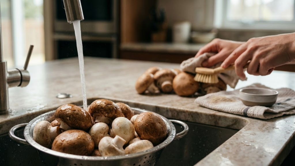 Método correto de limpeza de cogumelos sem água corrente para preservar textura

