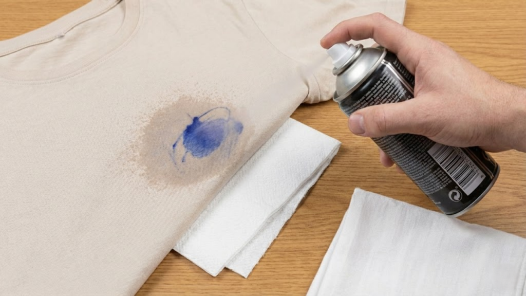 Spray de cabelo aplicado sobre manchas de caneta ajuda a soltar a tinta do tecido
