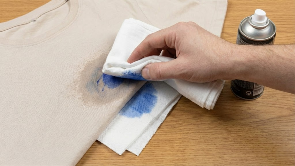 Spray de cabelo aplicado sobre manchas de caneta ajuda a soltar a tinta do tecido
