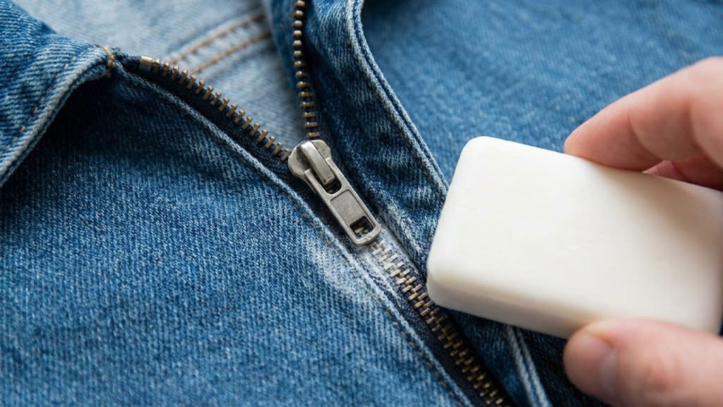 Sabonete seco no zíper reduz atrito e ajuda a destravar o mecanismo
